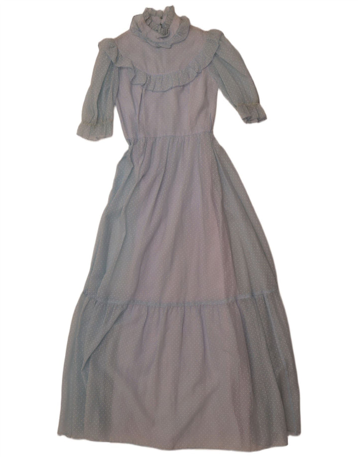 JOHN BENTLEY Abito lungo da donna con volant sul davanti UK 12 Blu medio maculato