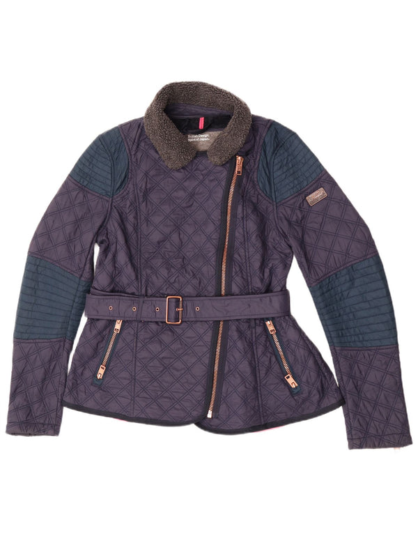 Giacca trapuntata da donna Superdry UK 14 nylon color block blu navy medio