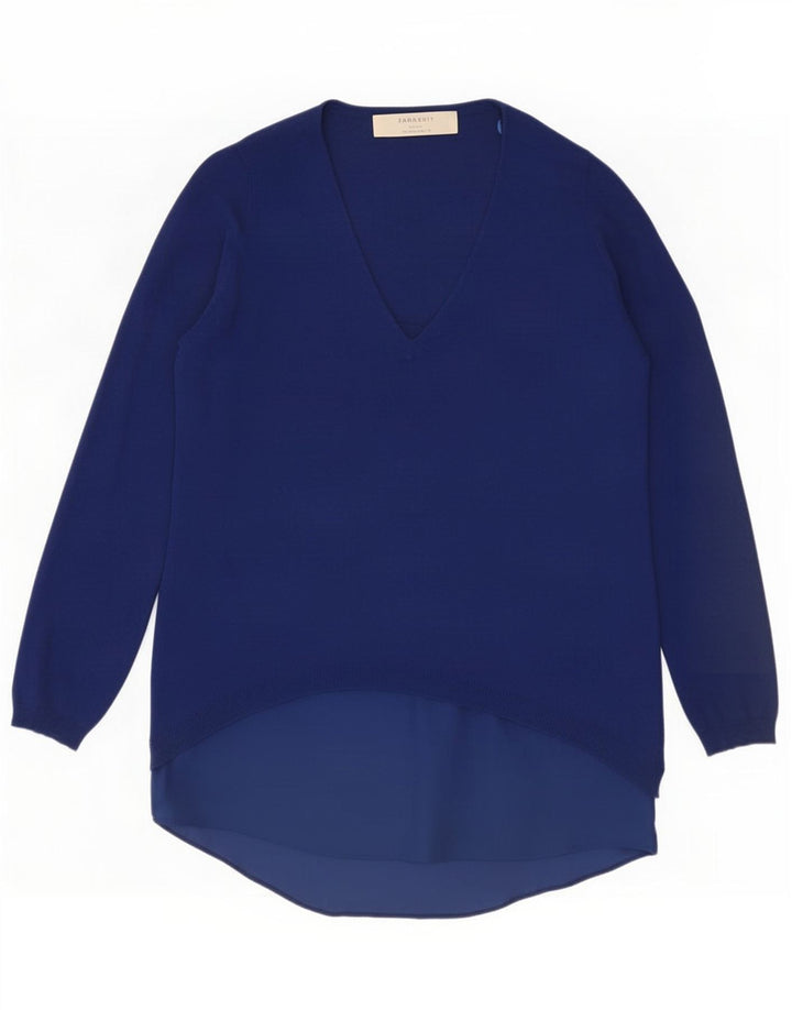 Top tunica a maniche lunghe da donna Zara UK 14 viscosa blu medio