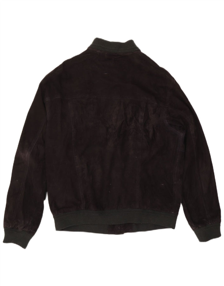 Giubbotto bomber vintage in pelle scamosciata da uomo IT 50 grande in pelle nera