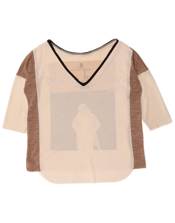 Top Zara da donna con grafica oversize manica 3/4 UK 10 Small bianco