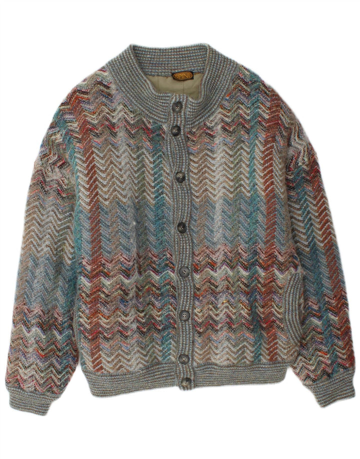 Giubbotto bomber lavorato a maglia da uomo vintage IT 50 grande lana Chevron multicolore