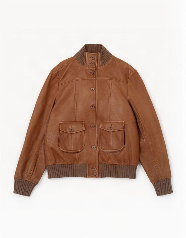 Giacca in pelle vintage da donna UK 14 Marrone medio