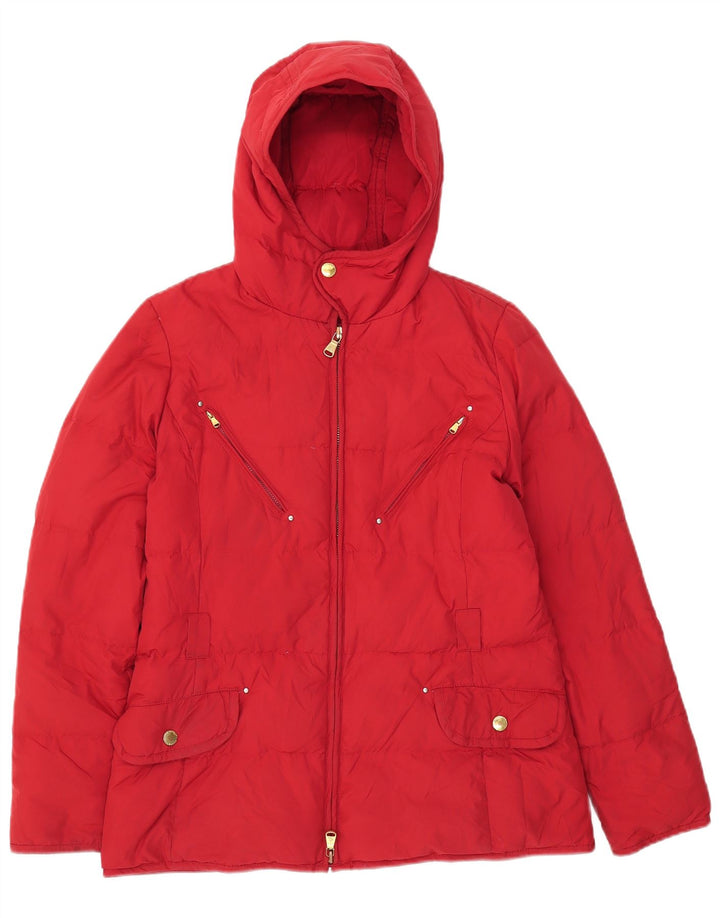 Giacca imbottita con cappuccio da donna Ralph Lauren UK 12 medio rosso poliestere