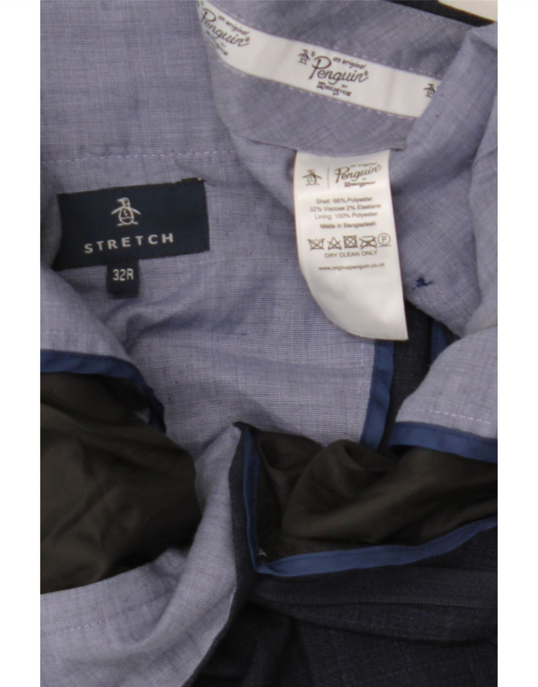 Pantaloni da abito slim da uomo Penguin W32 L30 Poliestere a quadri blu navy