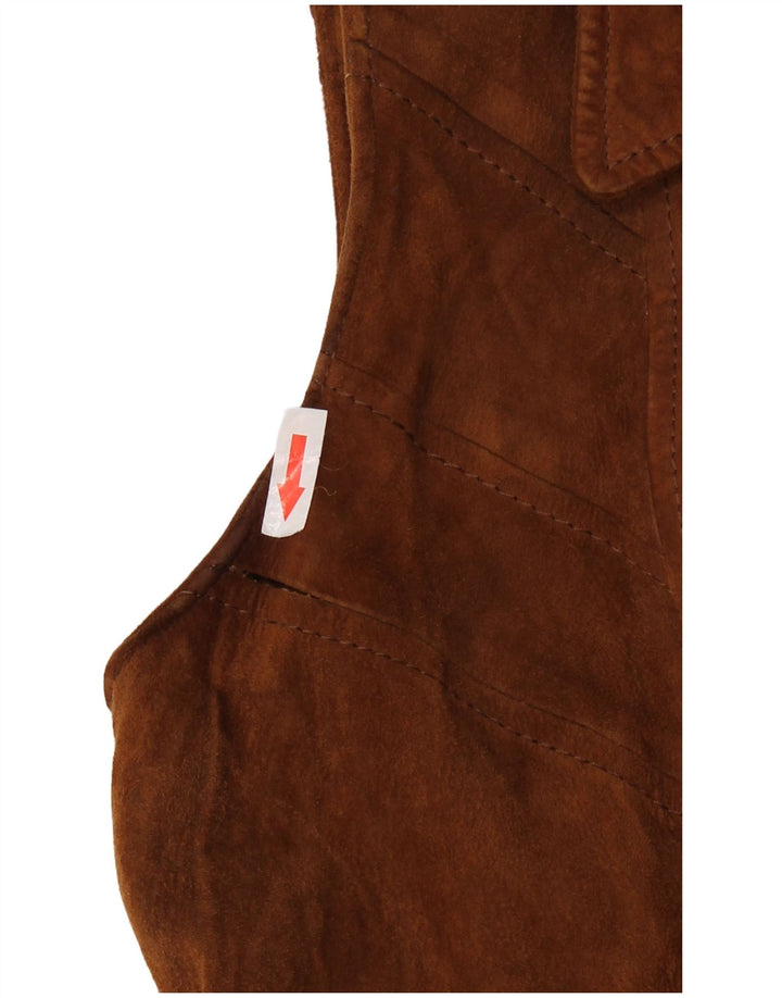 Soprabito senza maniche in pelle scamosciata vintage da donna IT 46 grande in pelle marrone