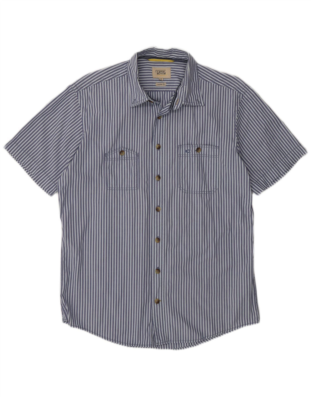 Camicia da uomo a maniche corte, vestibilità regolare, Camel Active, gessato blu medio