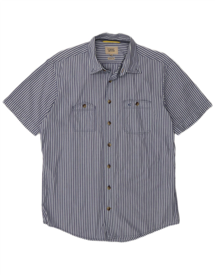 Camicia da uomo a maniche corte, vestibilità regolare, Camel Active, gessato blu medio