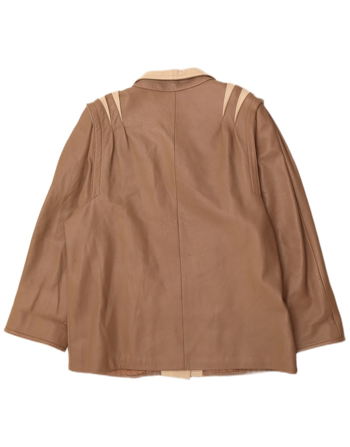 VINTAGE Womens Oversized Leather Jacket EU 38 Small Brown Leather