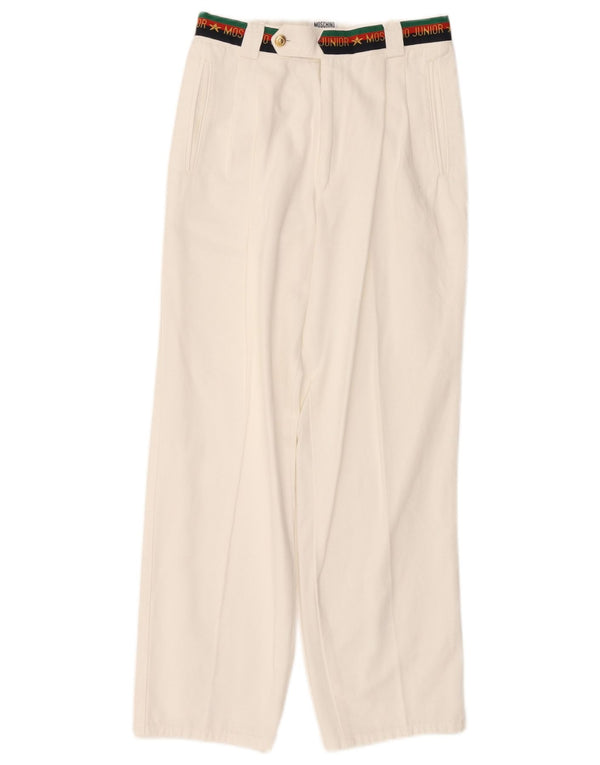 Pantaloni da abito con pedge grafico MOSCHINO per ragazzi 9-10 anni W24 L25 cotone bianco