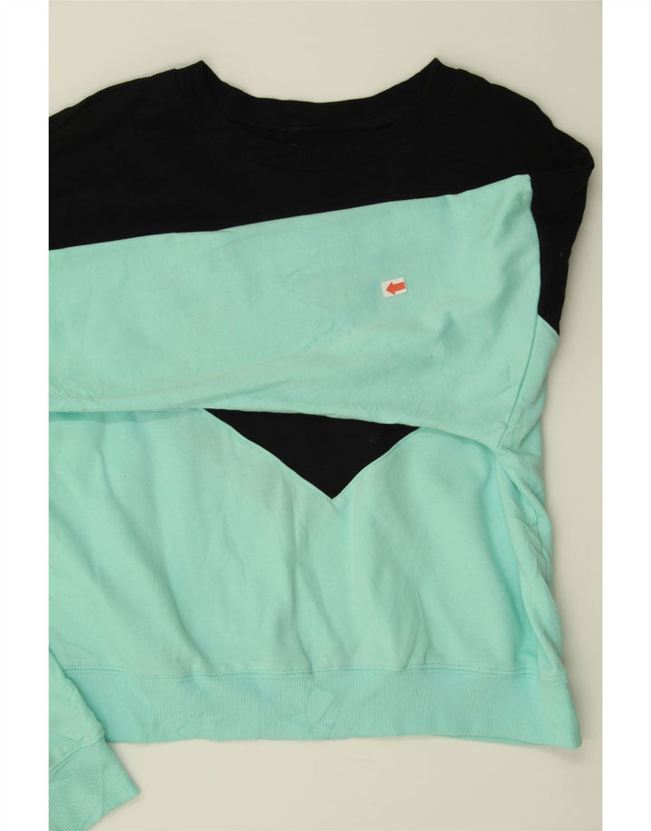 CHAMPION Womens Crop Sweatshirt Jumper UK 16 Large Blue Colourblock Vintage Champion and Second-Hand Champion from Messina Hembry 