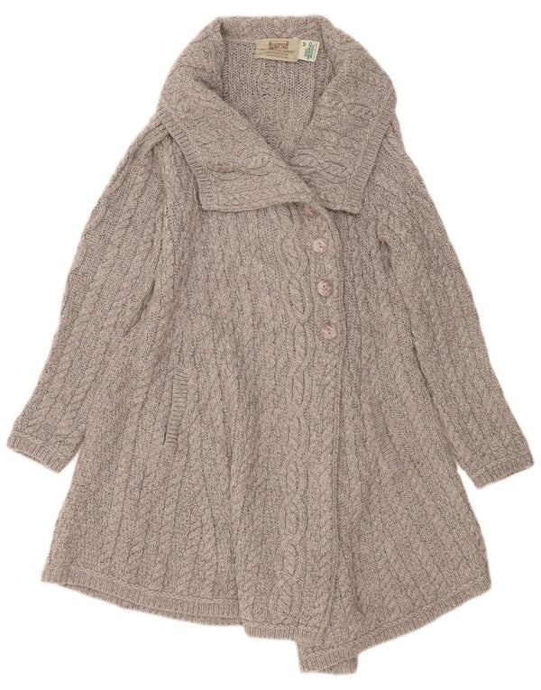 Maglione cardigan lungo da donna Aran Crafts UK 12 Lana merino grigio medio