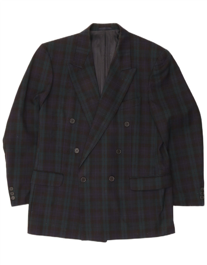 Jaeger Giacca Blazer Doppio Petto da Uomo IT 52 XL Lana a quadri Blu Navy