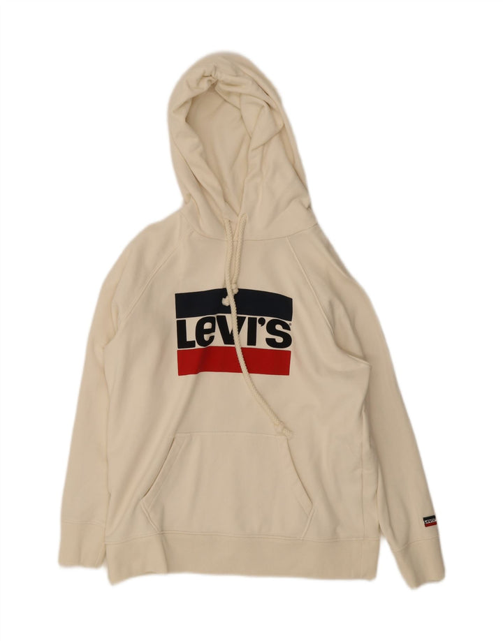 LEVI'S Mens Graphic Hoodie Jumper Small Off White Cotton Vintage Levi's and Second-Hand Levi's from Messina Hembry 