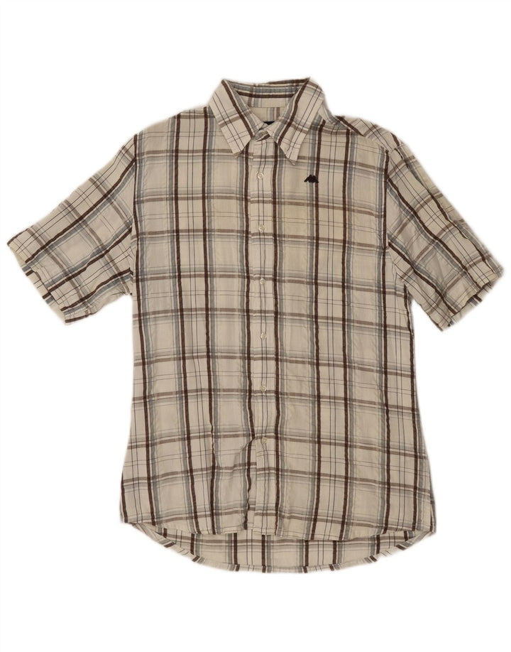 Camicia Kappa da uomo a maniche corte in cotone a quadri bianco sporco medio