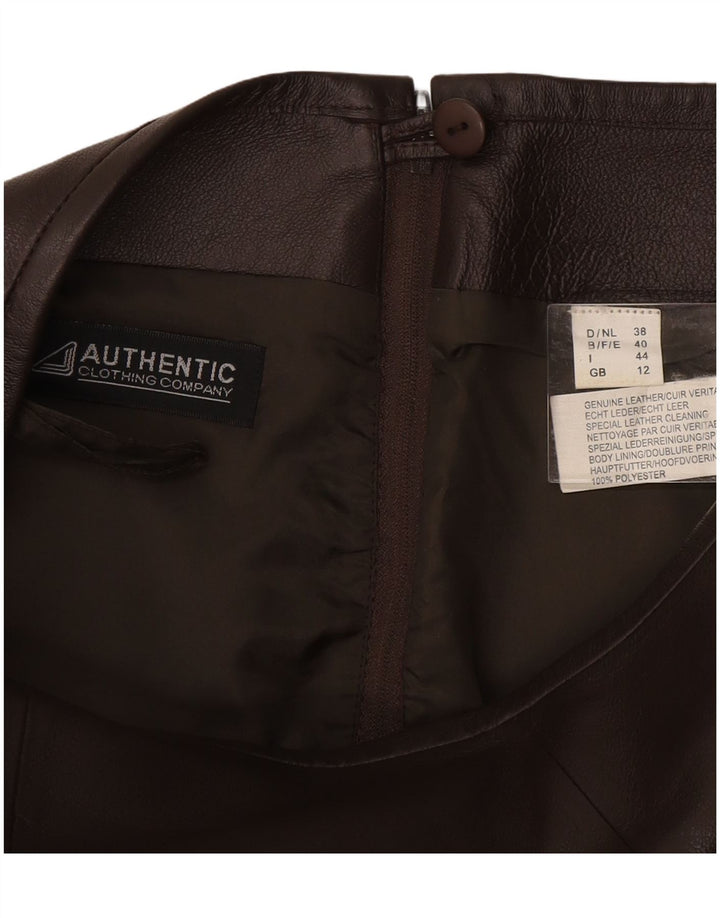 Gonna in pelle da donna VINTAGE UK 12 Media W28 Pelle marrone