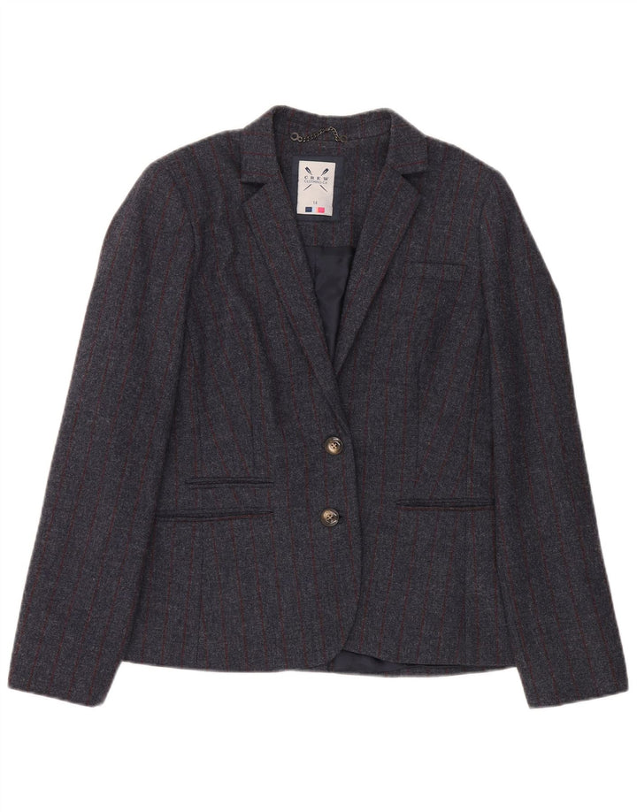Crew Clothing Giacca blazer da donna a 2 bottoni UK 14 Lana gessata grande grigia