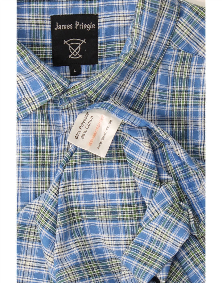 Camicia da uomo a maniche corte James Pringle in poliestere a quadri blu grande