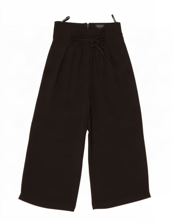 Pantaloni capri da donna a gamba larga a vita alta Topshop UK 8 piccoli W26 L20 neri