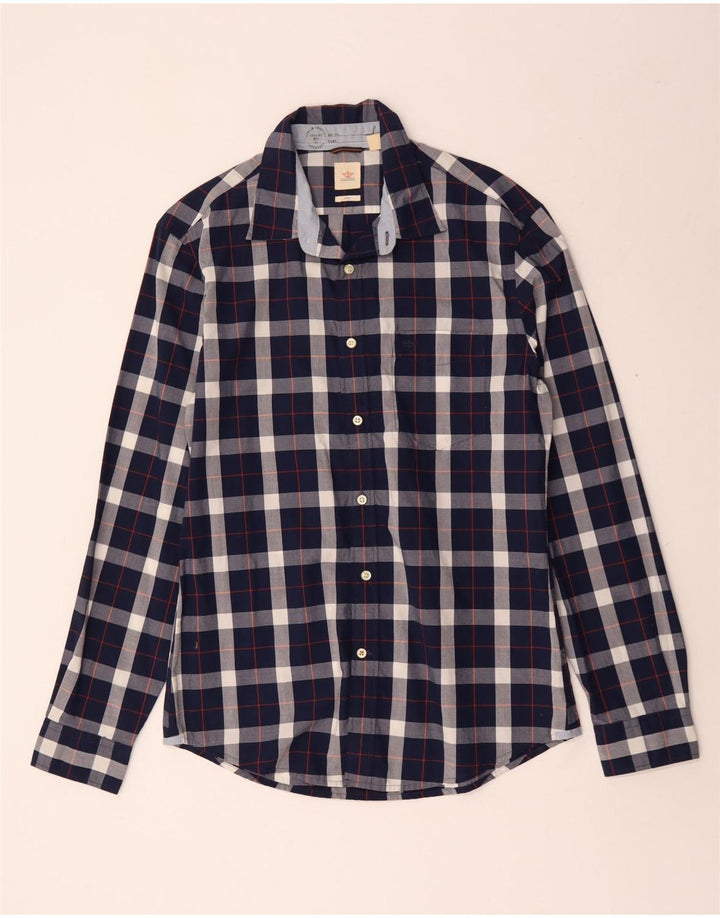 DOCKERS Camicia aderente da uomo in cotone a quadri blu navy medio