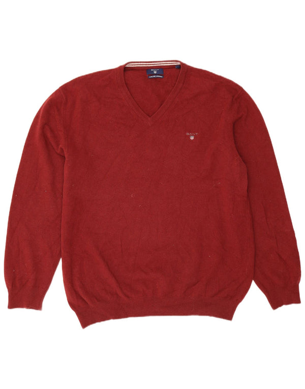Gant Maglione da uomo con scollo a V 3XL Lana merino bordeaux