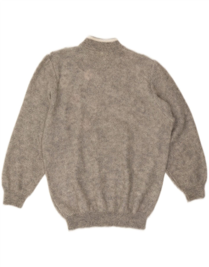 Maglione maglione collo alto da donna VINTAGE UK 18 XL Mohair floreale grigio