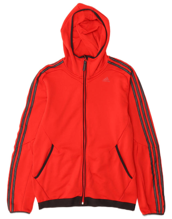Maglione con cappuccio e zip Adidas Climalite da uomo in poliestere color block rosso medio