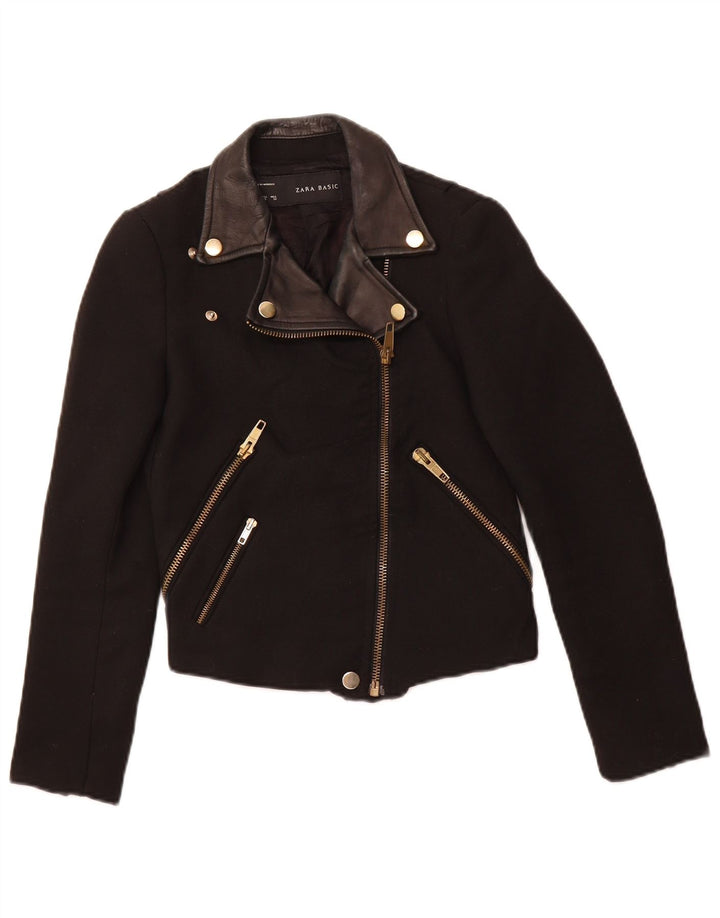 Giacca da motociclista corta ZARA da donna UK 6 XS poliestere nero