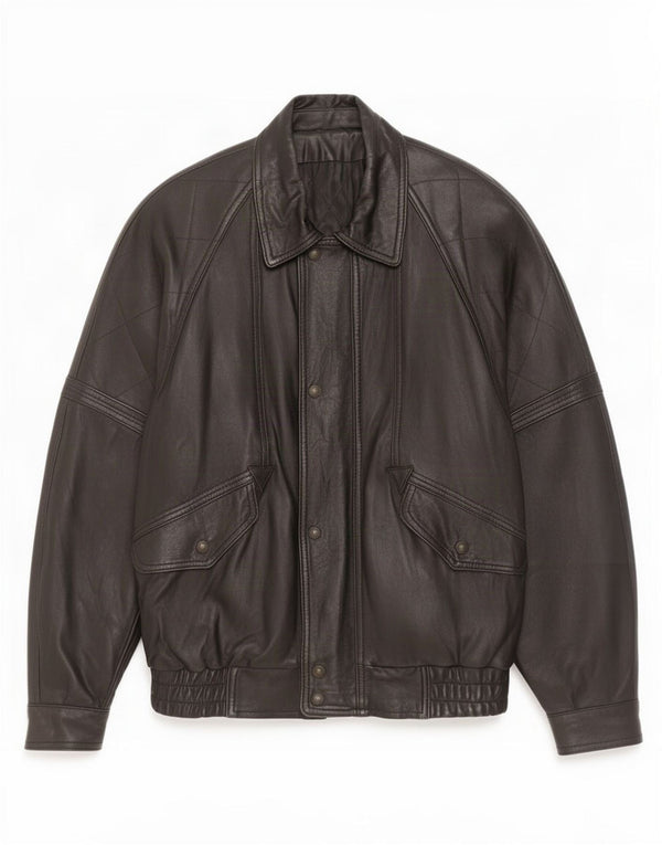 Giacca in pelle vintage da uomo IT 50 grande nera