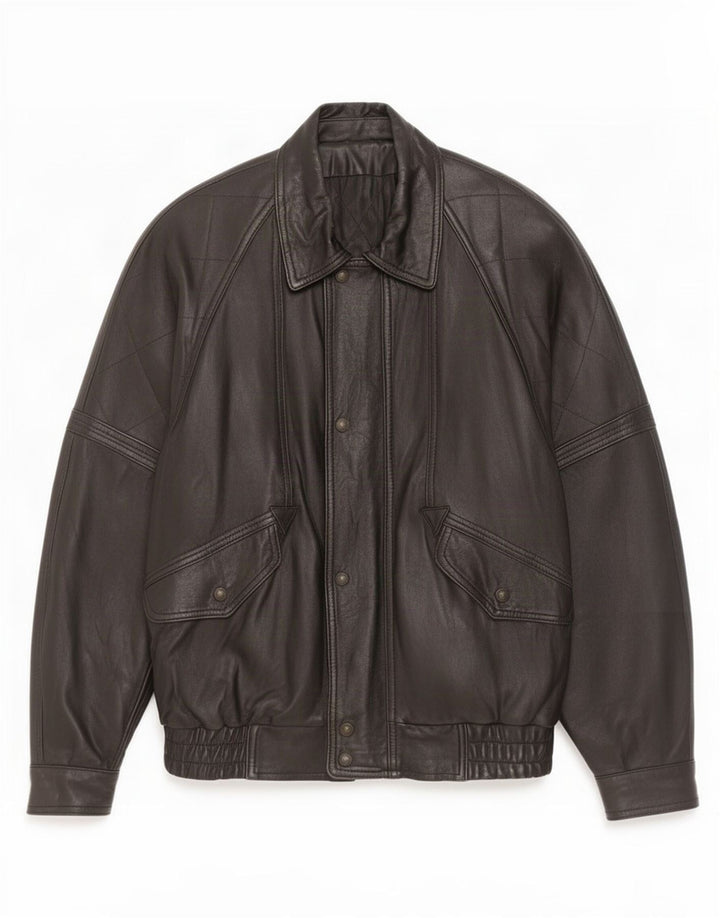 Giacca in pelle vintage da uomo IT 50 grande nera