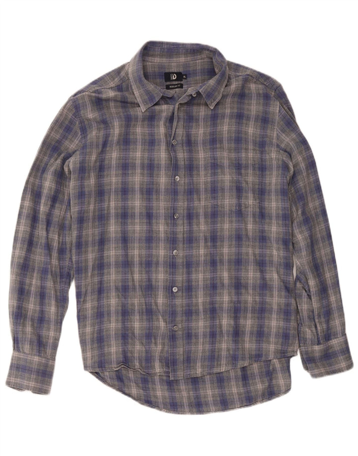 Camicia da uomo in flanella dalla vestibilità regolare di Dack XL in cotone a quadri blu