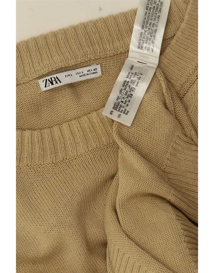 Maglione maglione girocollo da uomo Zara grande in cotone beige