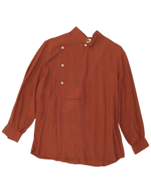 Camicetta camicia a maniche lunghe da donna vintage UK 16 grande marrone