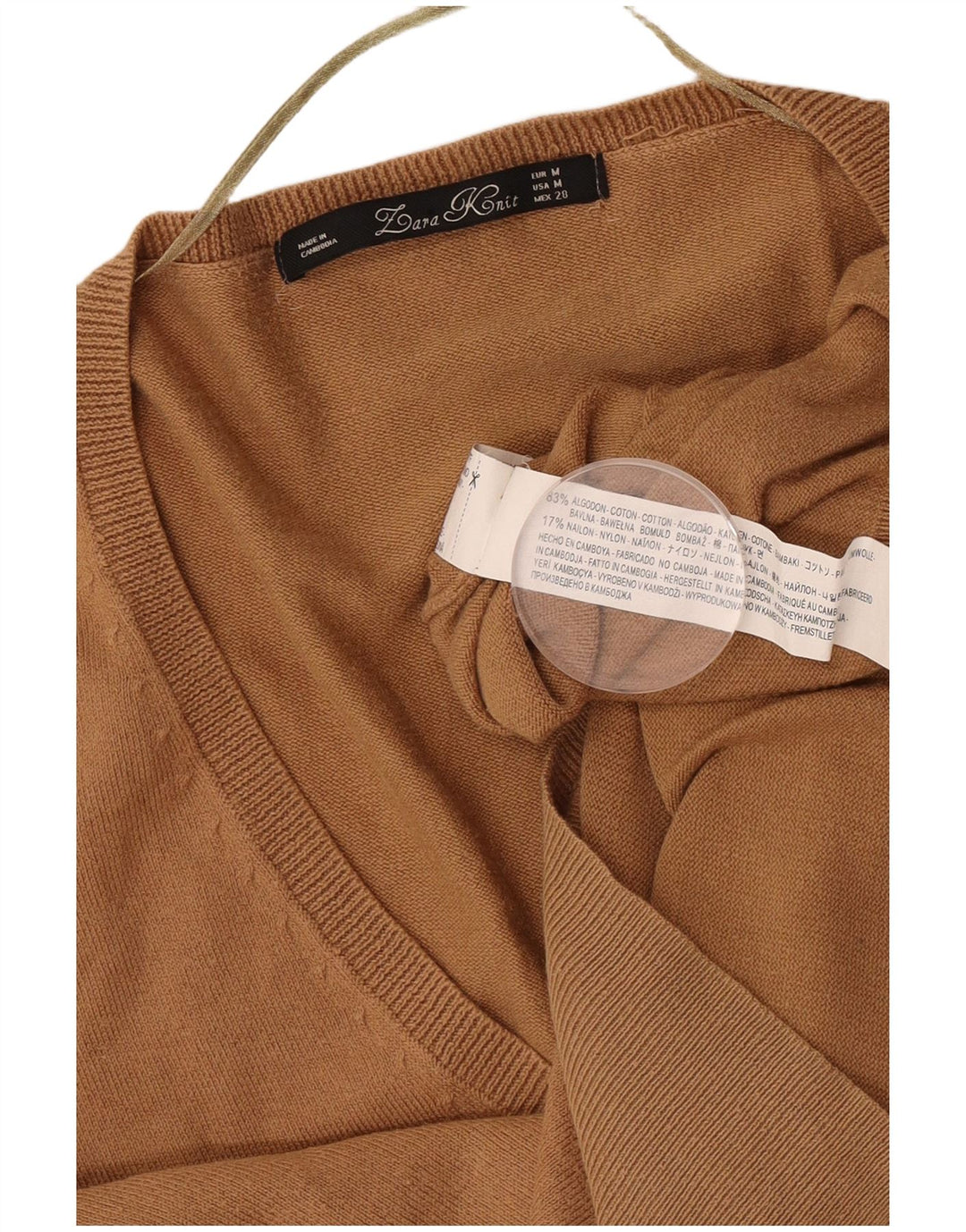 Maglione da donna con scollo a V Zara UK 14 Cotone beige medio