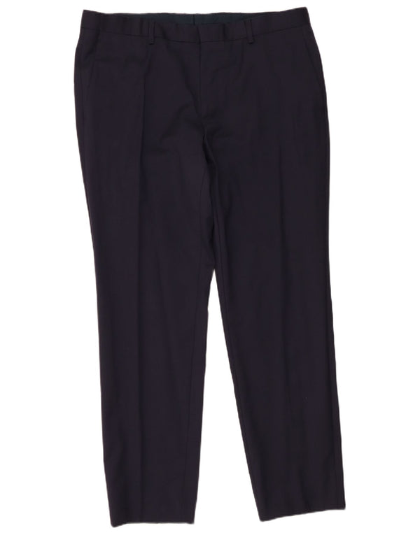 Pantaloni da abito slim da uomo Hugo Boss W36 L30 in lana blu navy