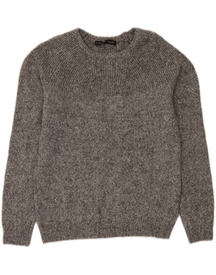 Maglione Zara da uomo con scollo a barca in lana screziata grigio medio