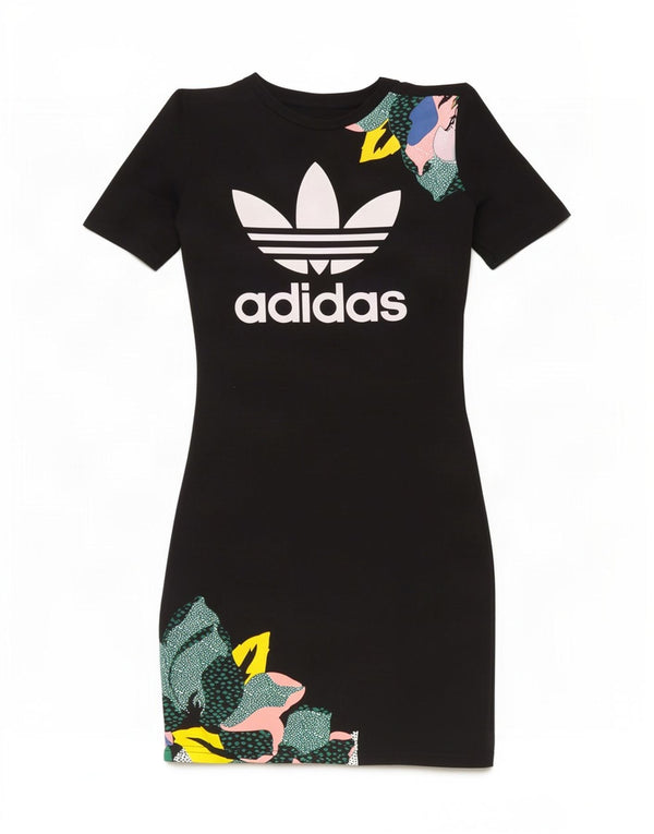 Abito t-shirt grafica da donna Adidas Her Studio London UK 6 XS nero floreale