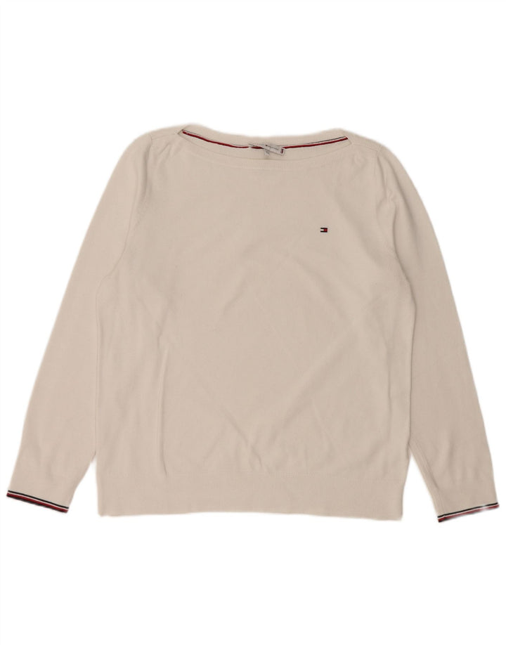 TOMMY HILFIGER Maglione da donna con scollo a barca UK 14 Medio Bianco