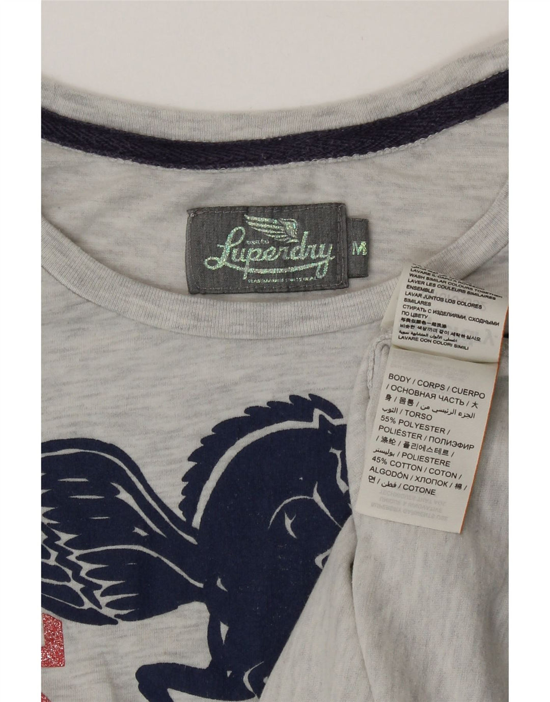 T-shirt grafica da donna Superdry Top UK 12 Poliestere chiazzato grigio medio