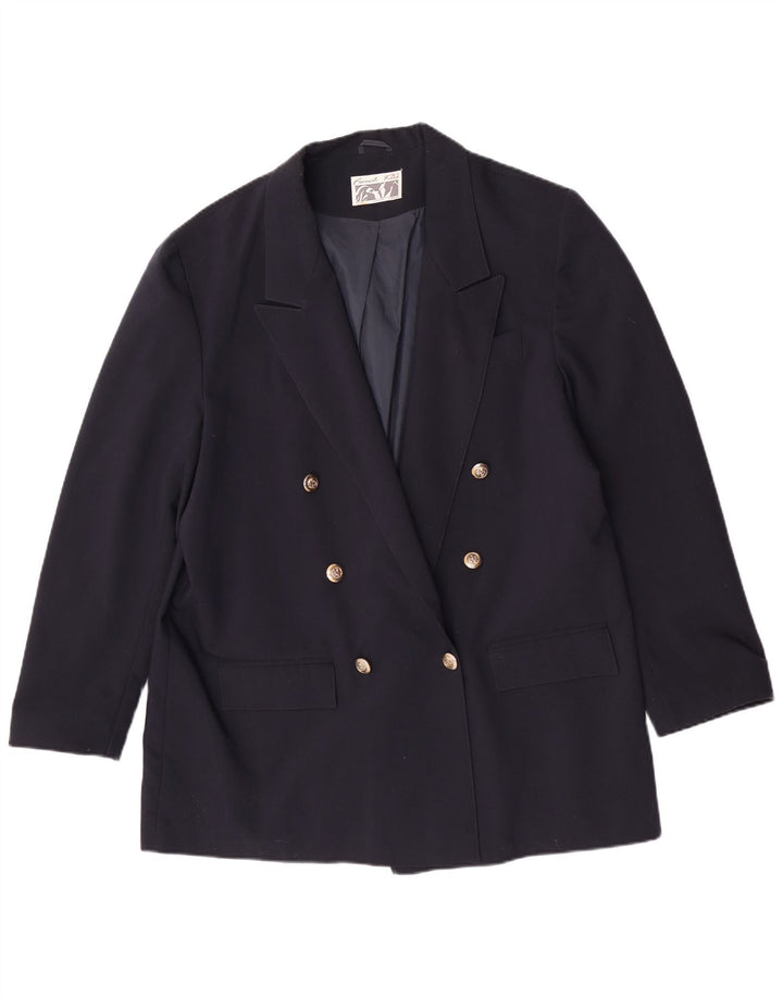 Giacca blazer doppiopetto vintage da donna UK 18 XL poliestere blu navy