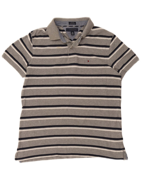 Polo da uomo Custom Fit Tommy Hilfiger grande cotone a righe grigie