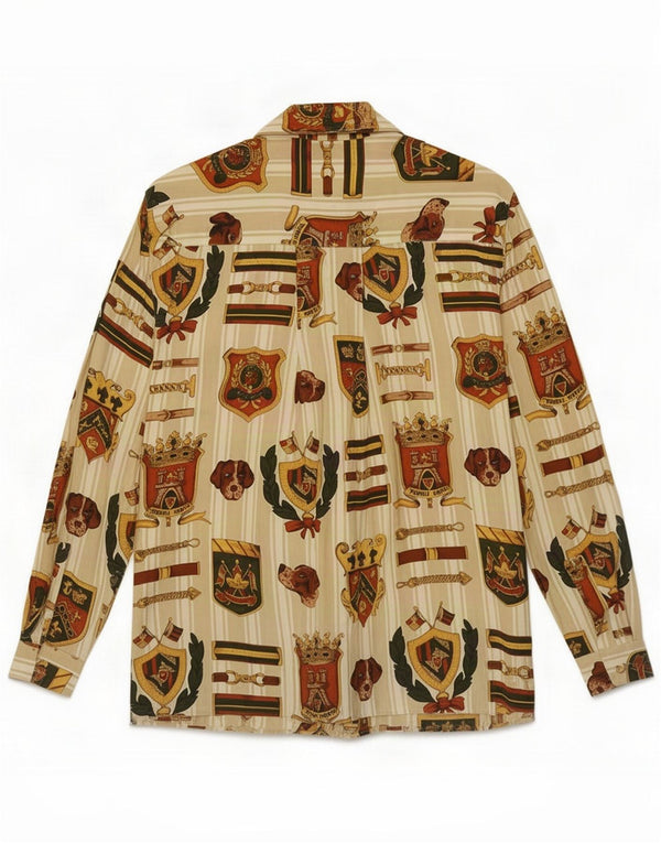 Camicia oversize da donna vintage con motivo astratto UK 10 Small Beige