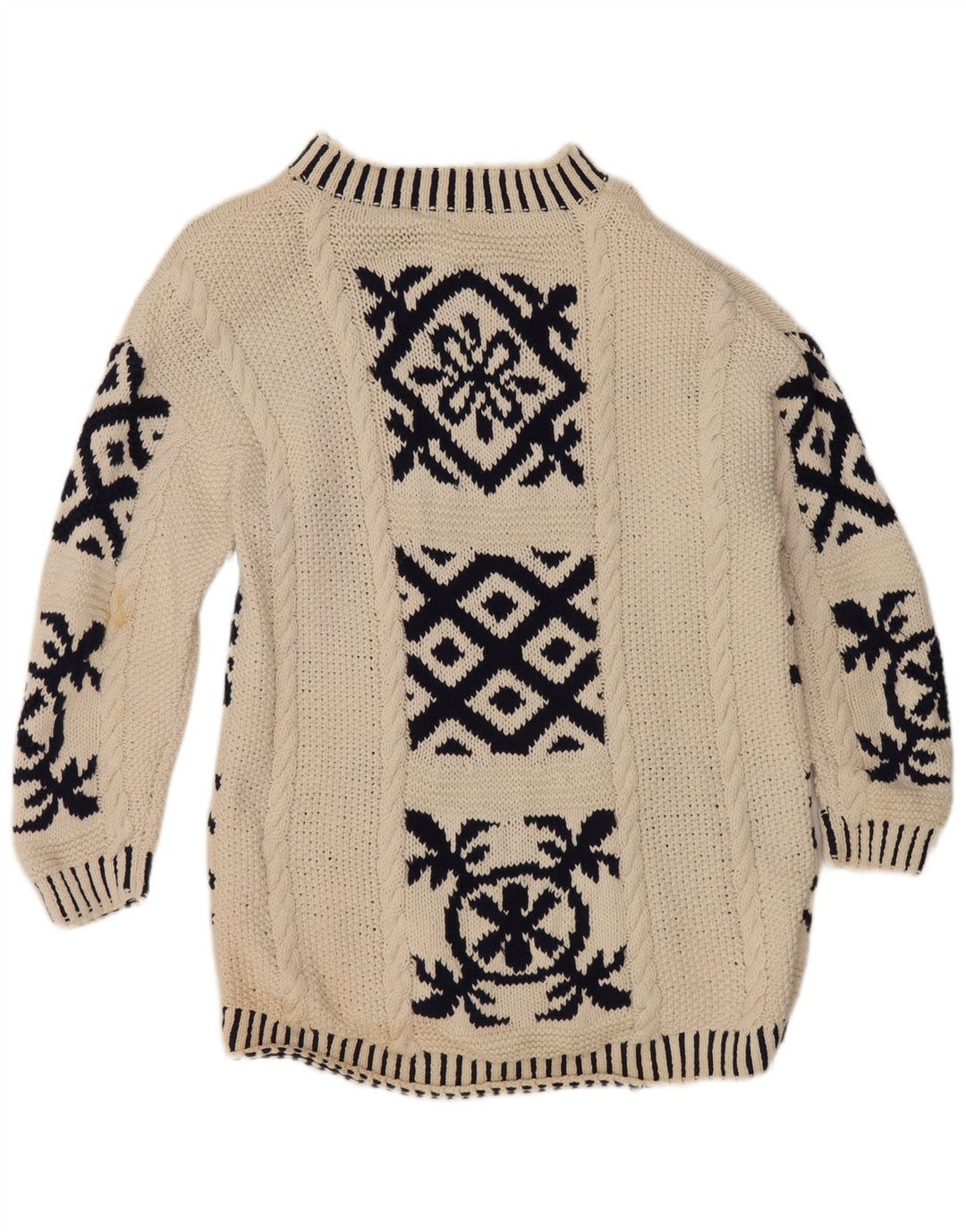Maglione maglione collo alto da donna vintage EU 38 medio bianco sporco geometrico