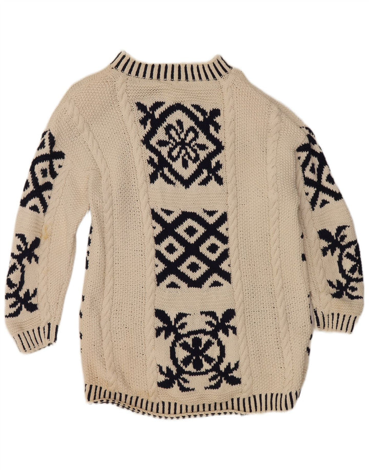 Maglione maglione collo alto da donna vintage EU 38 medio bianco sporco geometrico