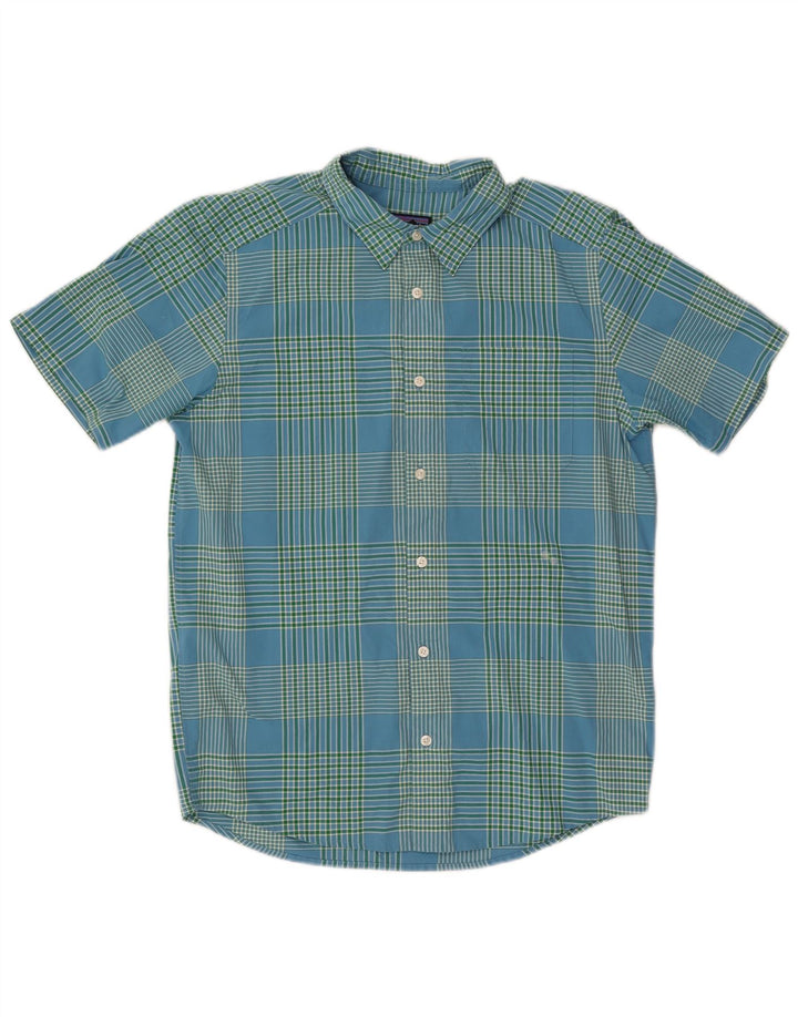 Camicia a maniche corte da uomo Patagonia in cotone a quadri blu medio