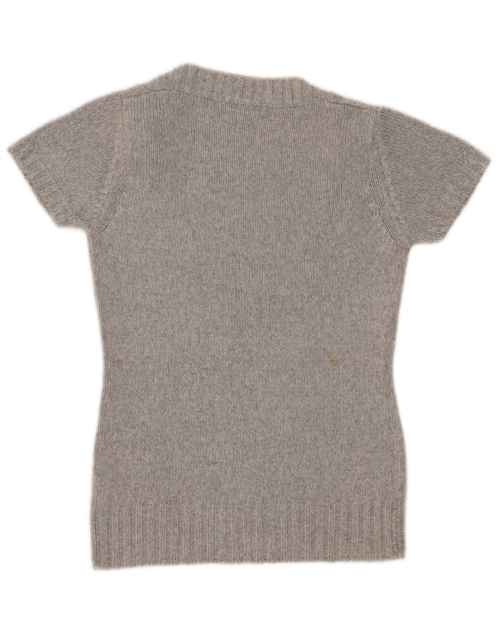 Massimo Dutti Maglione da donna a maniche corte con scollo a V UK 10 piccolo grigio