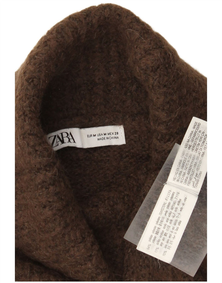 Maglione corto da donna Zara con collo alto, UK 14, poliestere marrone medio