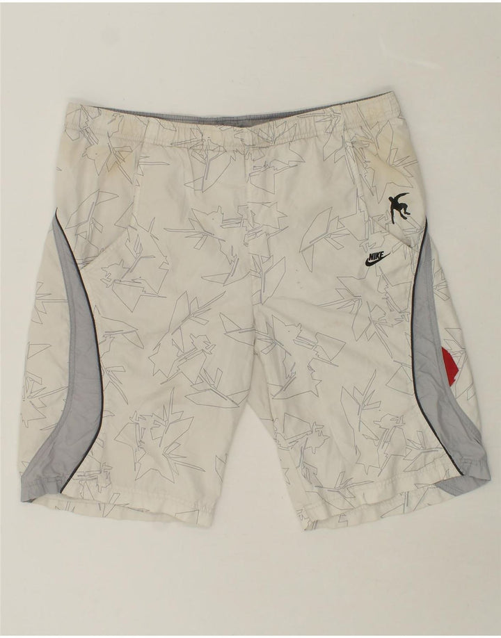 NIKE Mens Graphic Sport Shorts Medium White Geometric Polyester Vintage Nike and Second-Hand Nike from Messina Hembry 