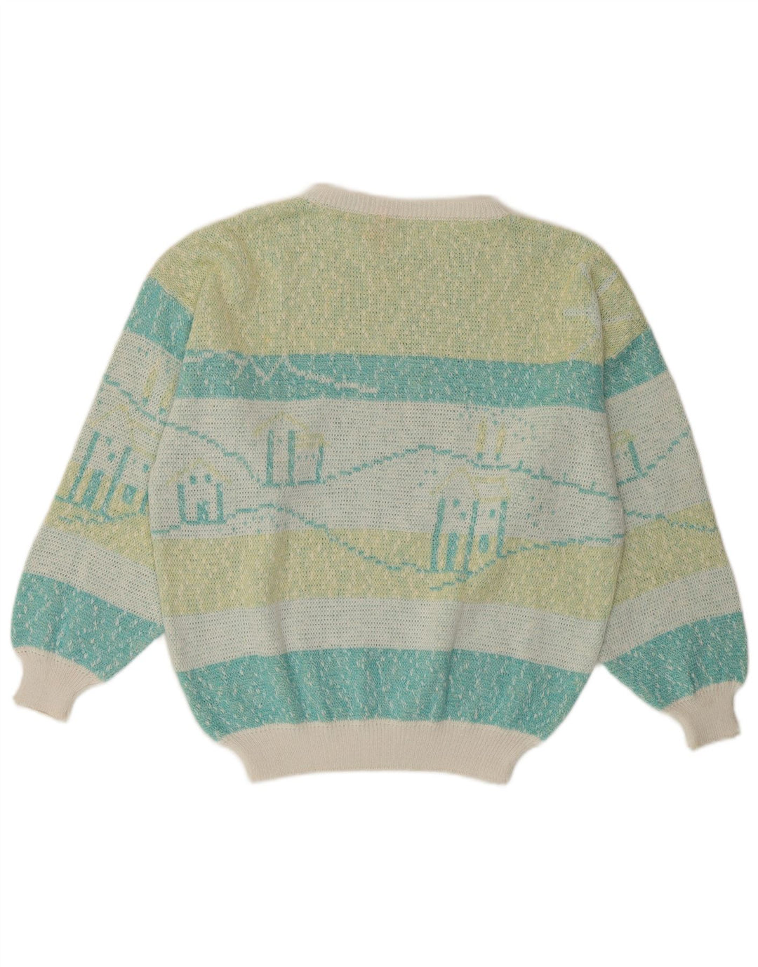 Maglione maglione con scollo a barca da donna VINTAGE UK 16 grandi strisce multicolori