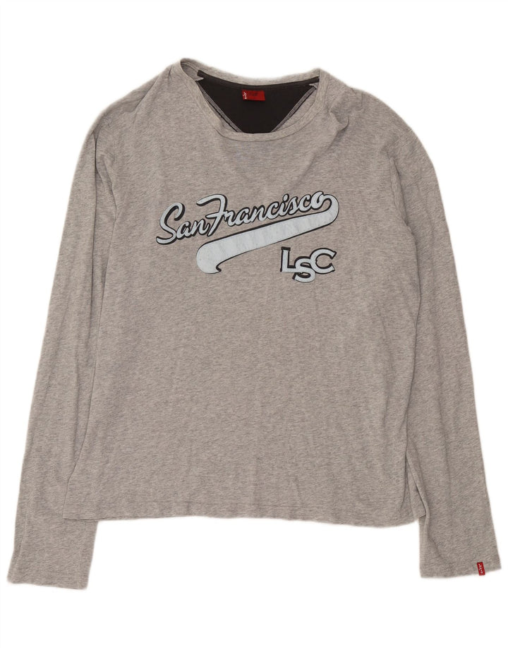 Levi's Maglietta grafica da uomo a maniche lunghe XL in cotone grigio